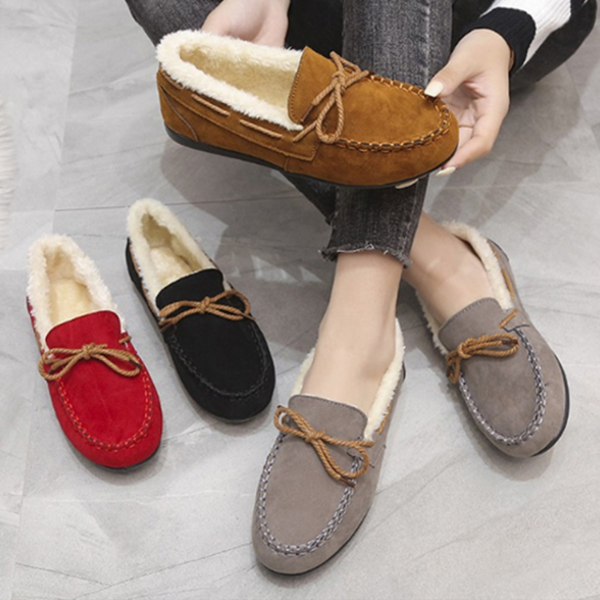 여성 무스탕 모카신 단화 보온 경량 가벼운 스웨이드 캐주얼 뽀글이 털안감 신발