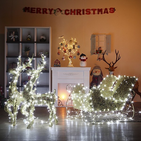크리스마스장식 사슴썰매 골드 전구장식 LED 대형
