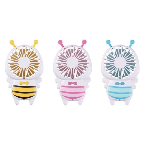LED 꿀벌 선풍기 핸드 미니 USB 목걸이형 캐릭터 아이들 충전 책상 선물용