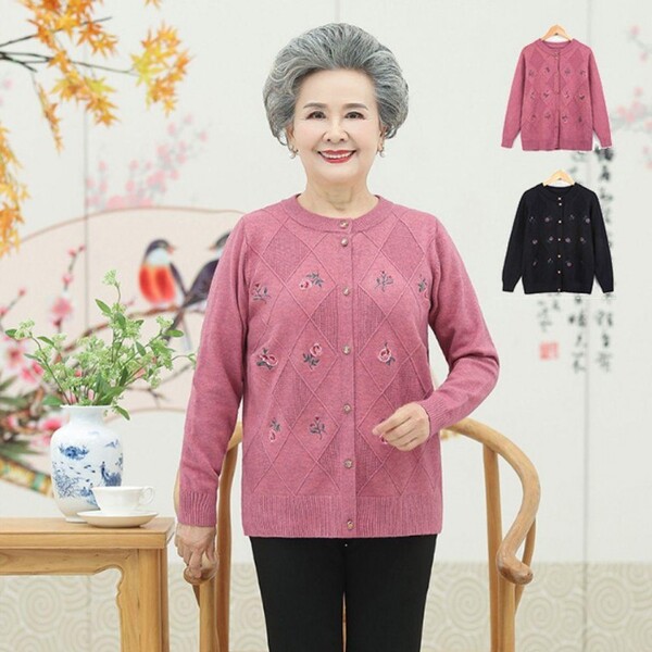 여성 플라워 니트 가디건 스웨터 루즈핏 코트 할머니옷 꽃무늬 간절기 코디 50 대 60