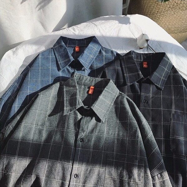 남성 캐쥬얼 셔츠 남자 체크남방 오버핏셔츠 레이어드 긴팔셔츠
