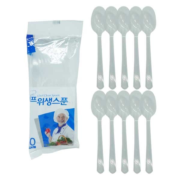 쉐프 위생스푼 10p 일회용 캠핑 플라스틱 숟가락 수저
