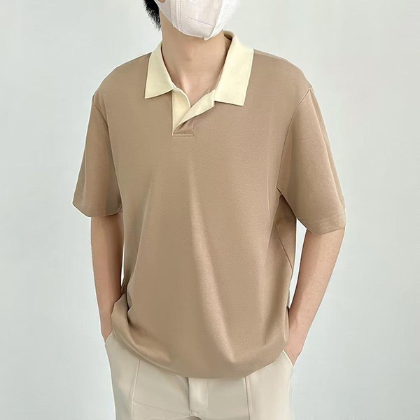 남성 3컬러 베이직 깔끔 배색 카라넥 티셔츠 IS-TS40