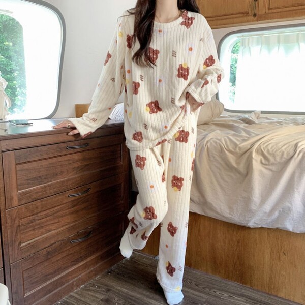 은창]러블리 골지 극세사 포근 홈웨어 수면잠옷세트 홈웨어 극세사 수면바지 여성잠옷 파자마