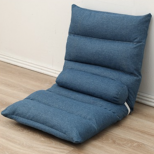 1인용 소파 각도조절 좌식 의자 편안한 리클라이너 쇼파 페브릭 폴딩체어 허리쿠션 포함 블루